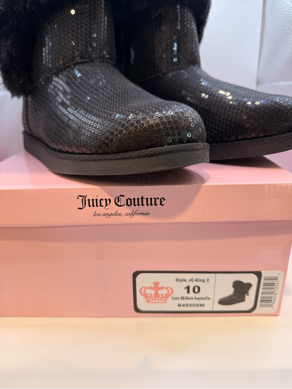 Juicy Couture Black Sequin Faux Fur Short Boots